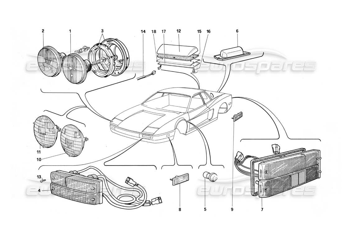 ferrari testarossa (1987) lamps part diagram