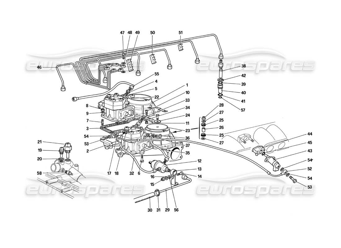 ferrari testarossa (1987) fuel distributors lines (ke-jetronic system) part diagram