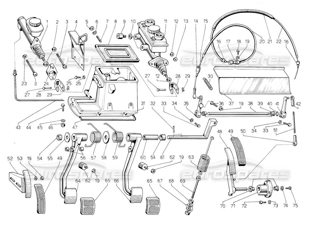 lamborghini jalpa 3.5 (1984) rhd pedals part diagram