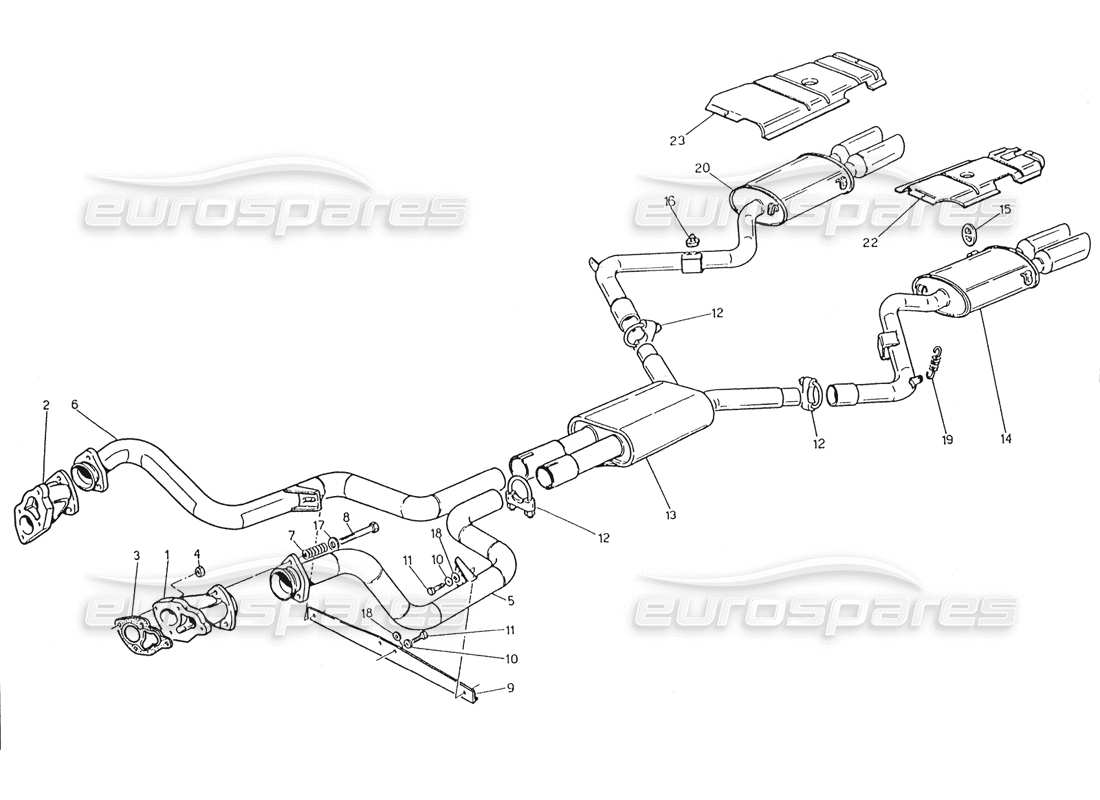 maserati karif 2.8 split exhaust system without catalys paint (2800 c.c.) part diagram