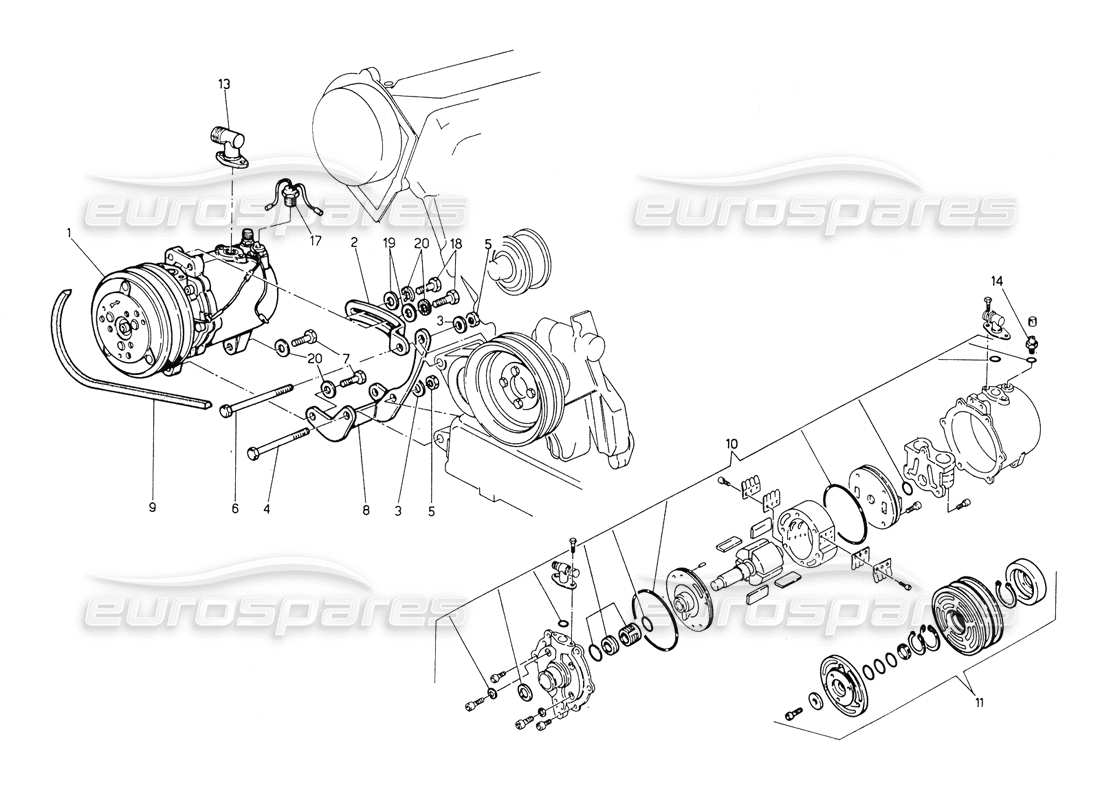 maserati biturbo spider air compressor and brackets parts diagram