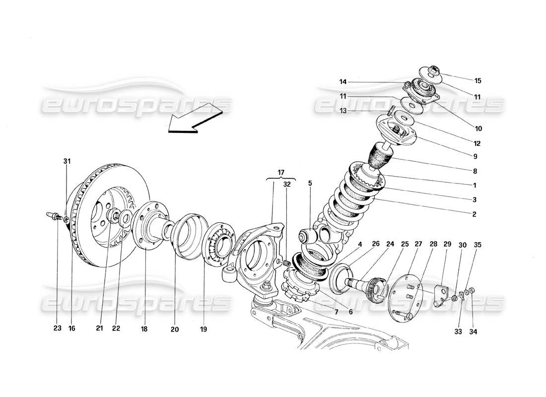 ferrari 348 (1993) tb / ts front suspension - shock absorber and brake disc part diagram