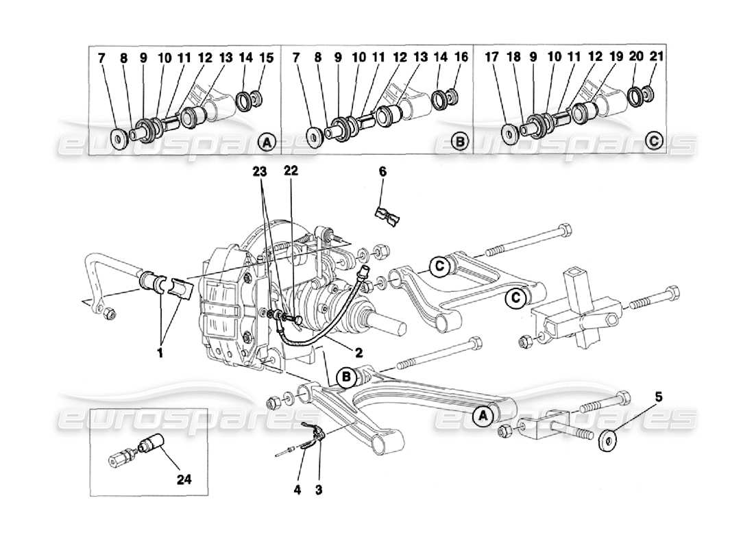 ferrari 355 challenge (1996) rear suspension and brake pipes part diagram