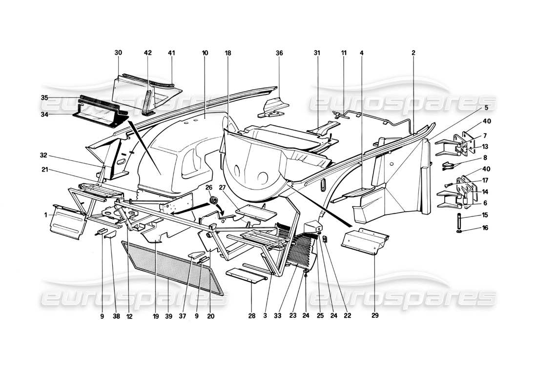 ferrari mondial 3.0 qv (1984) body shell - inner elements part diagram