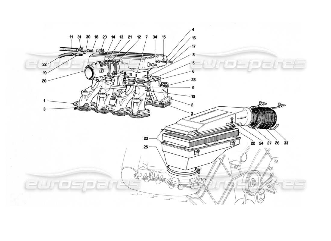 ferrari mondial 3.0 qv (1984) air intake and manifolds part diagram