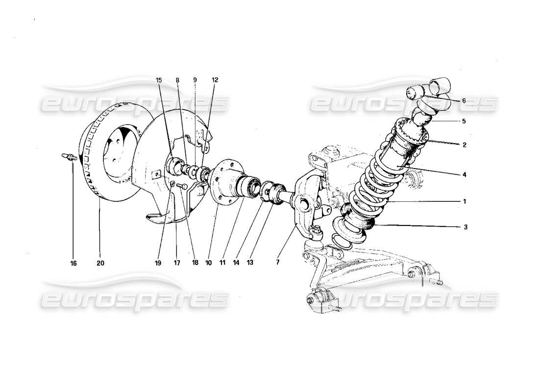 ferrari 308 quattrovalvole (1985) front suspension -shock absorber and brake disc part diagram