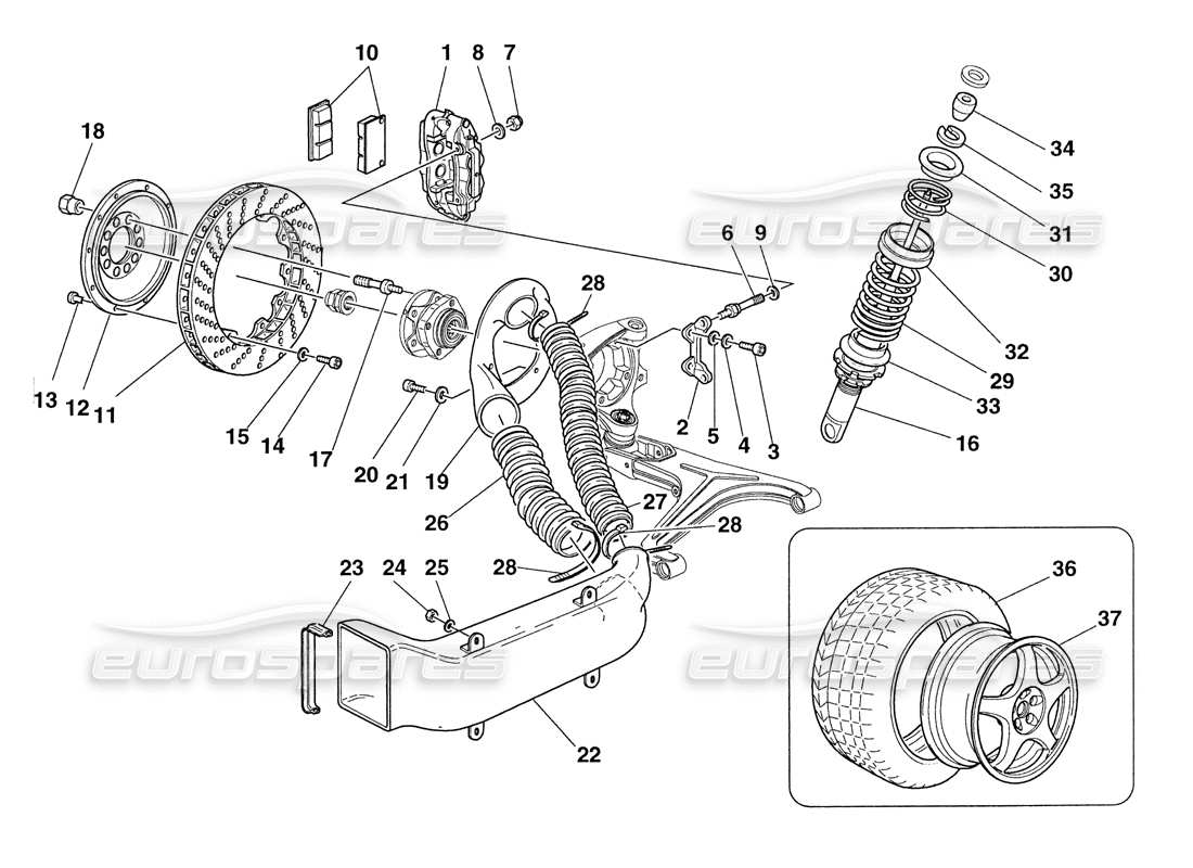 ferrari 355 challenge (1999) brakes - shock-absorbers - front air intakes - wheels part diagram