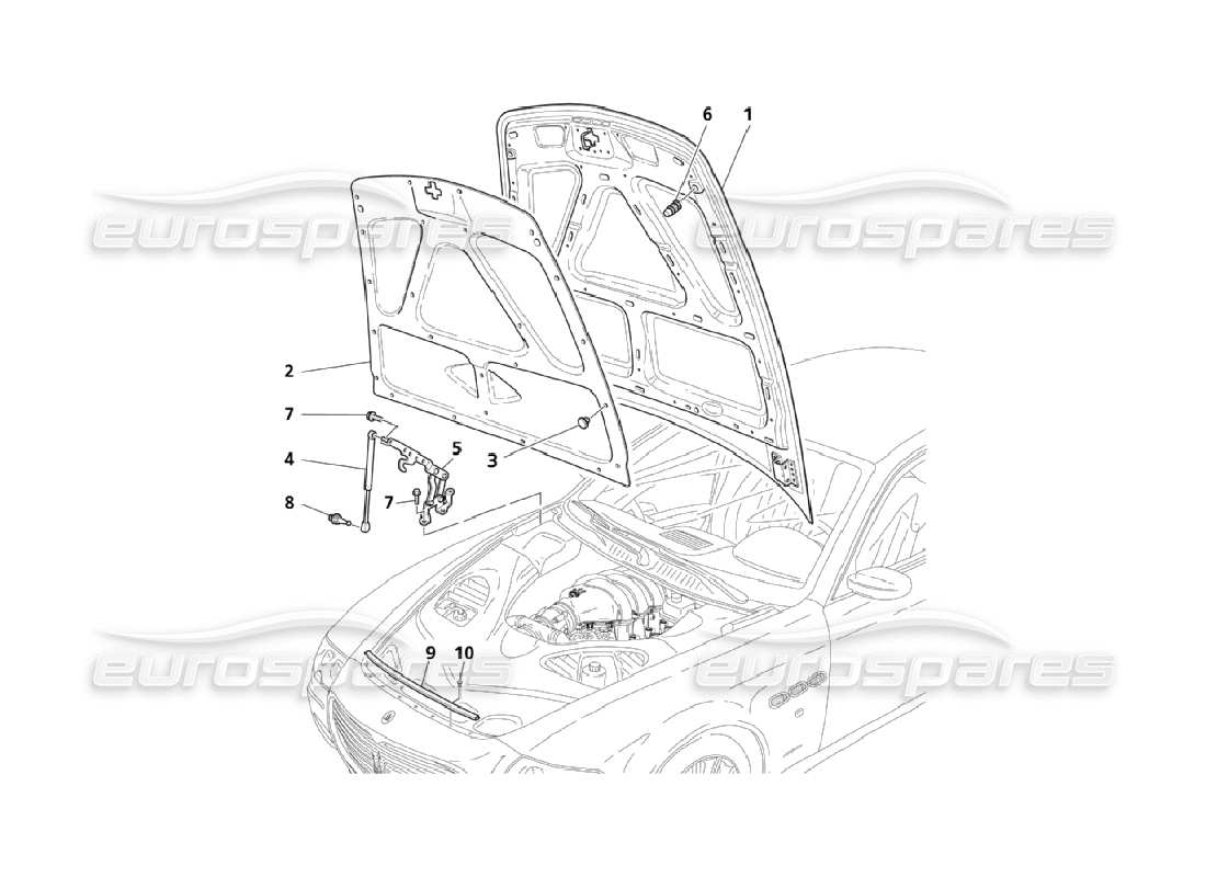 maserati qtp. (2006) 4.2 front hood part diagram