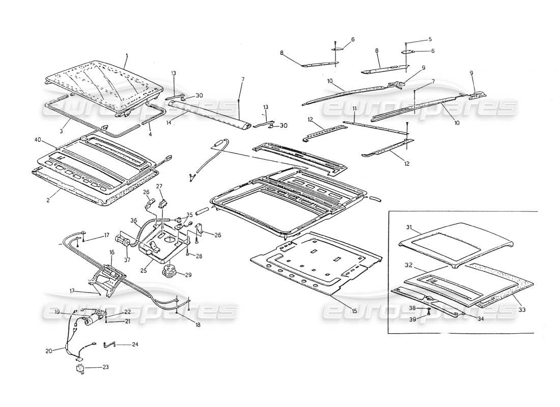 maserati 418 / 4.24v / 430 sliding roof part diagram