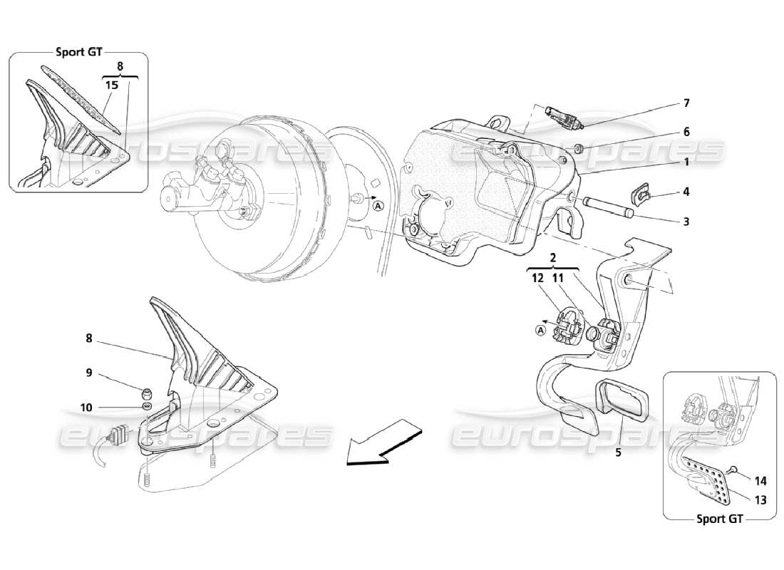 maserati qtp. (2006) 4.2 complete pedal support part diagram