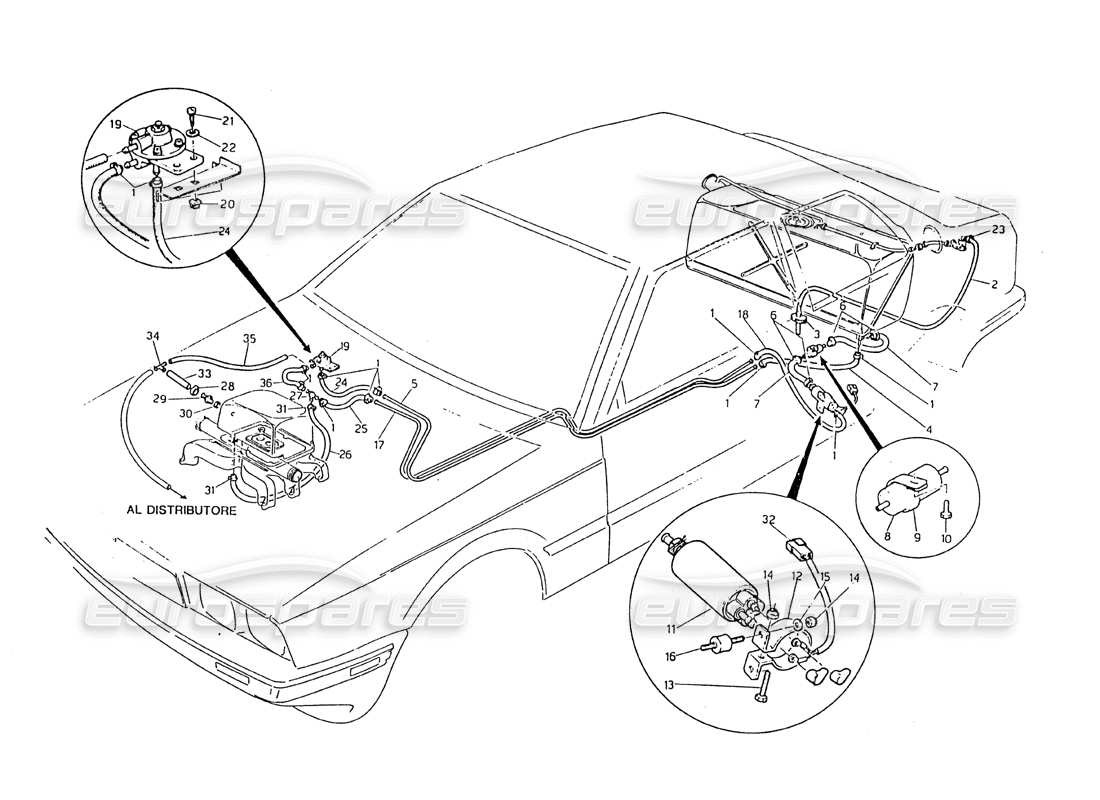 maserati biturbo 2.5 (1984) fuel pipes part diagram