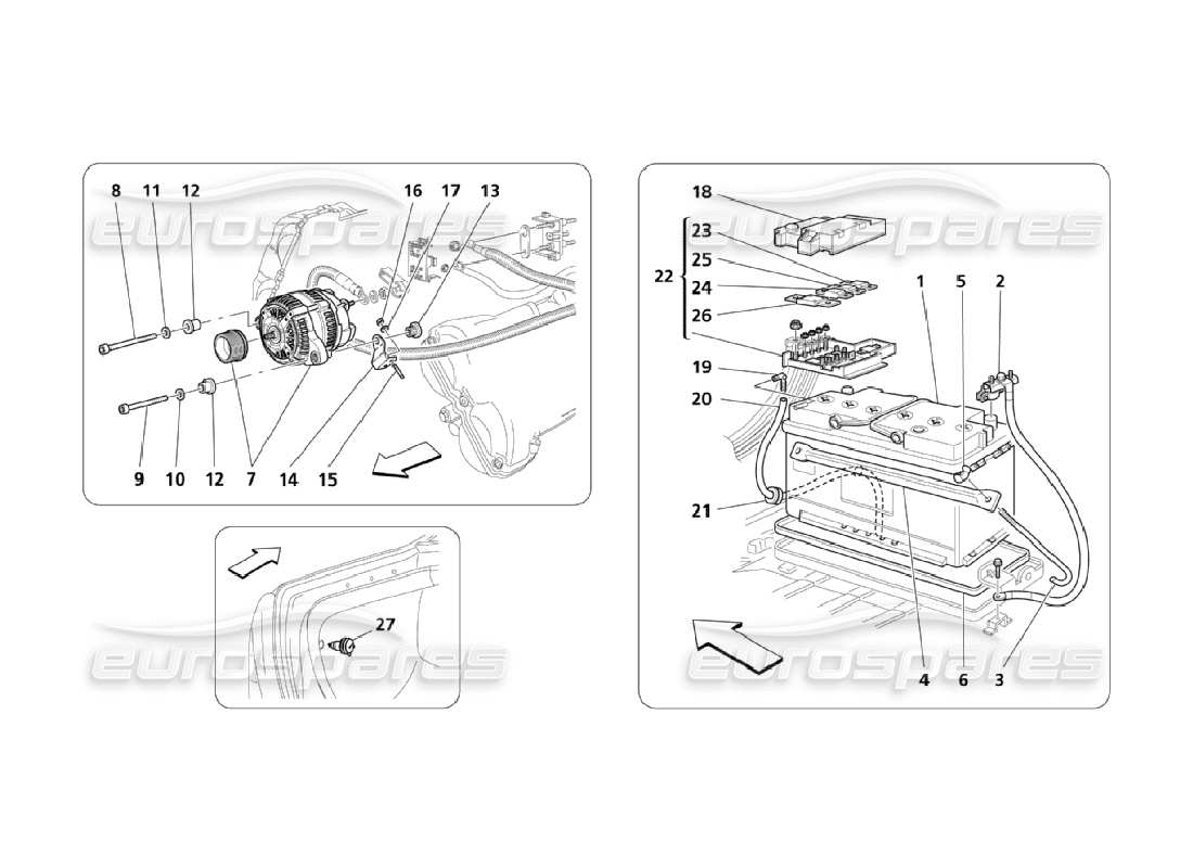 maserati qtp. (2006) 4.2 power production and battery part diagram