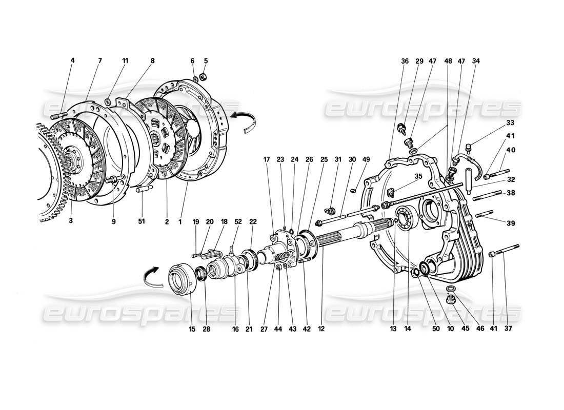 ferrari testarossa (1990) clutch controls (starting from car no. 80095 - 80146 ch - 80177 us) part diagram