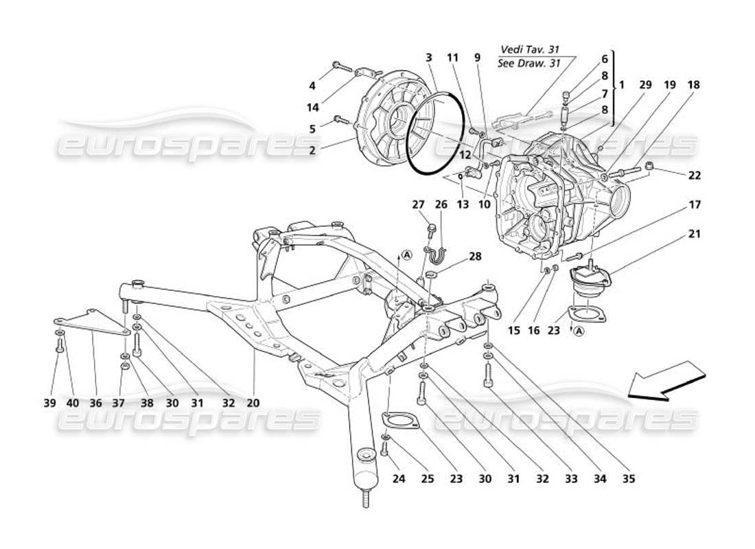 maserati 4200 spyder (2005) differential box - rear underbody part diagram