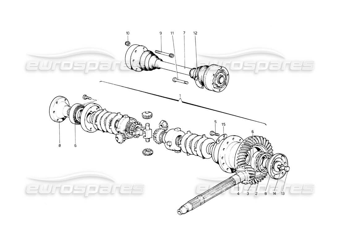 ferrari 512 bb differential & axle shafts part diagram