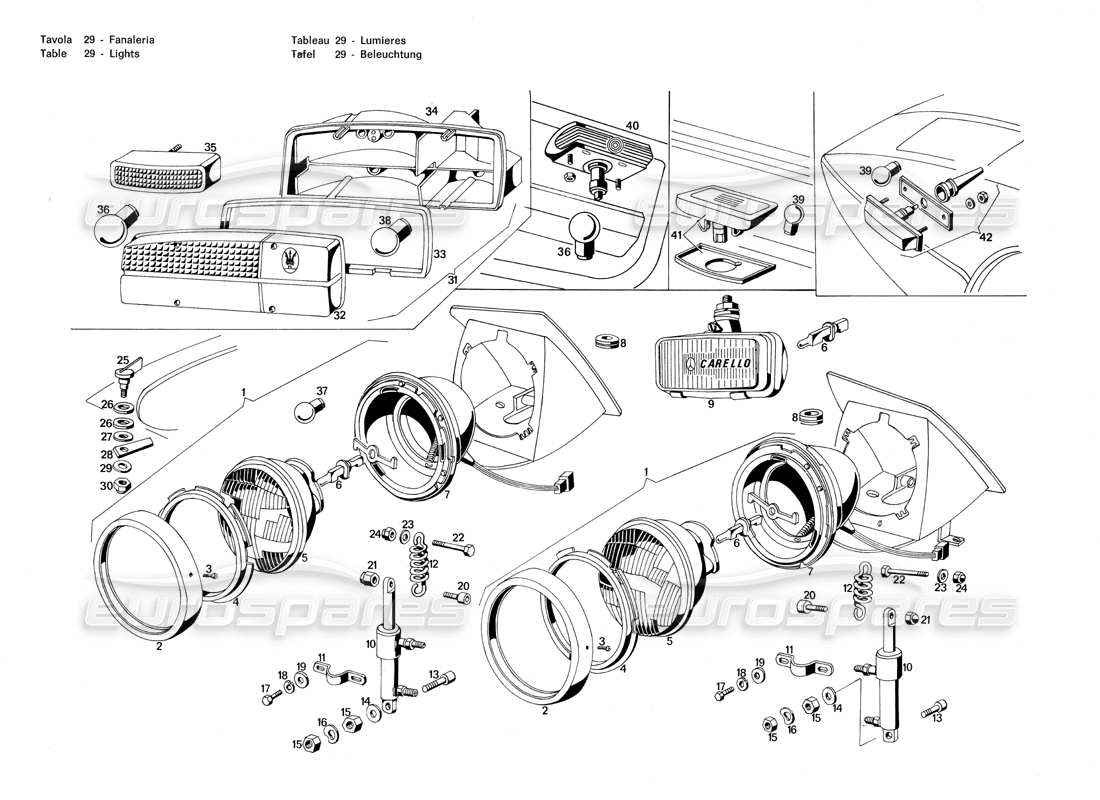 maserati merak 3.0 lights part diagram