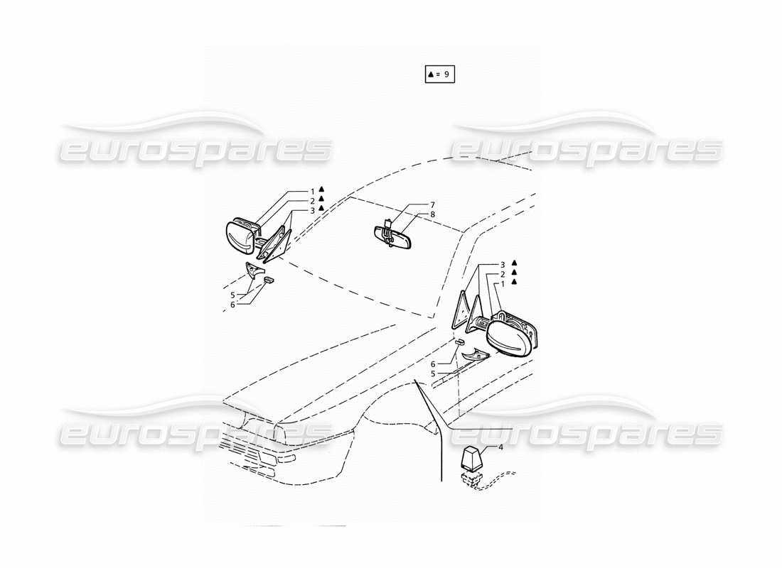 maserati qtp. 3.2 v8 (1999) rear view mirrors part diagram