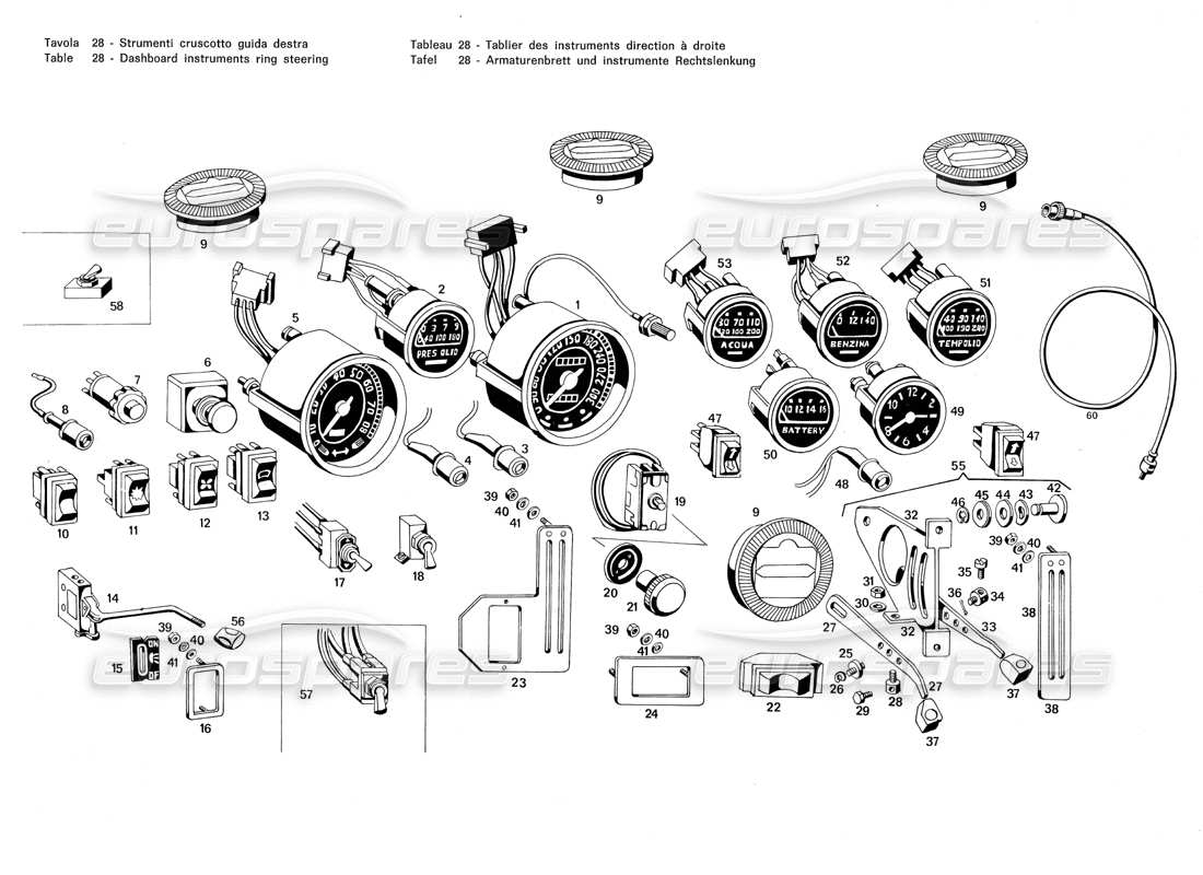 maserati merak 3.0 dashboard instruments ring steering part diagram