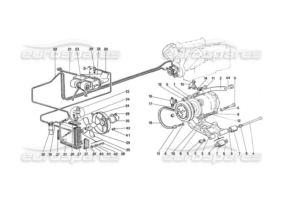 ferrari 288 gto air conditioning compressor and controls part diagram