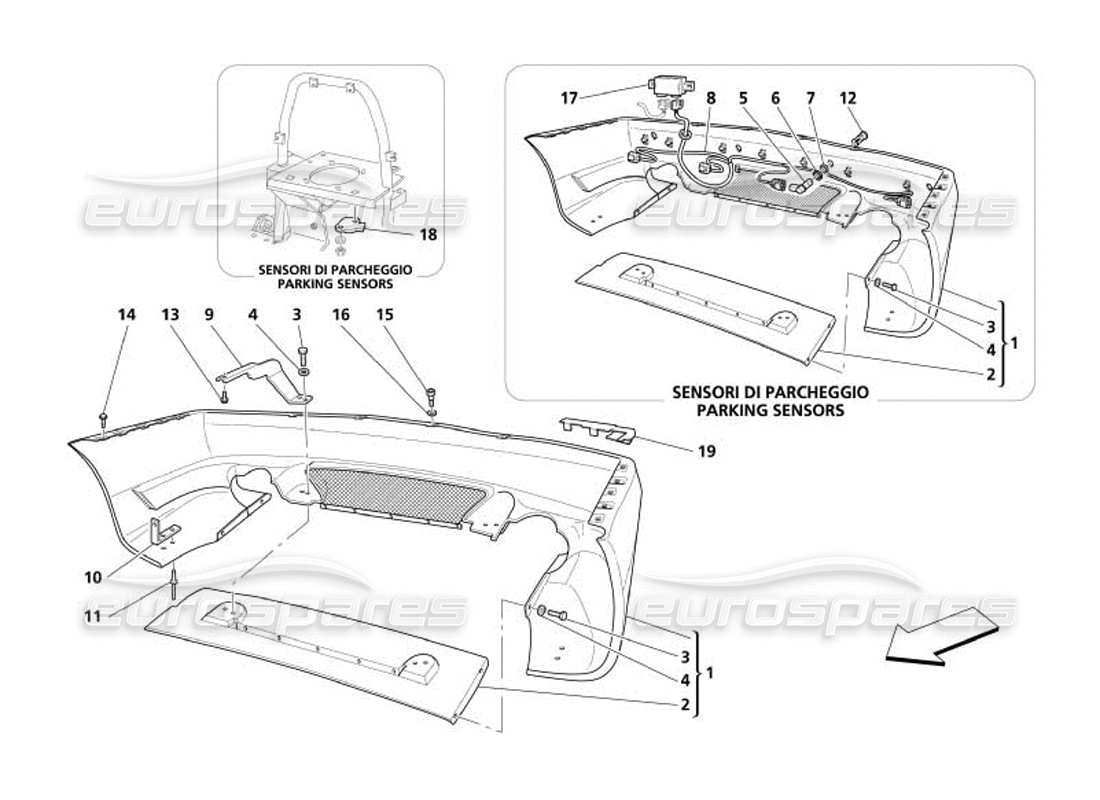 maserati 4200 spyder (2005) rear bumper part diagram