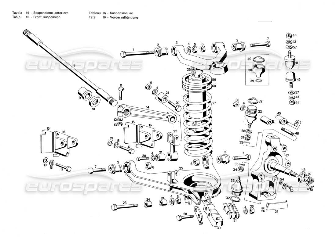 maserati merak 3.0 front suspension part diagram