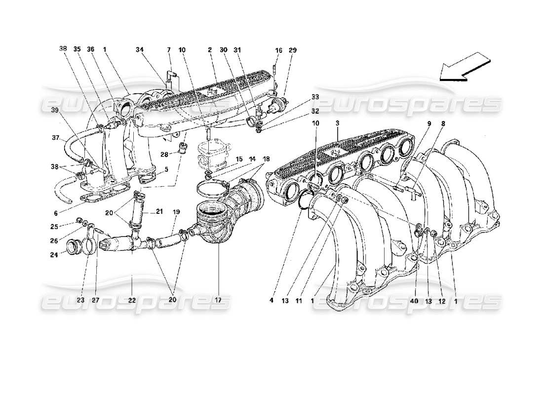 ferrari 512 tr air intake manifolds part diagram