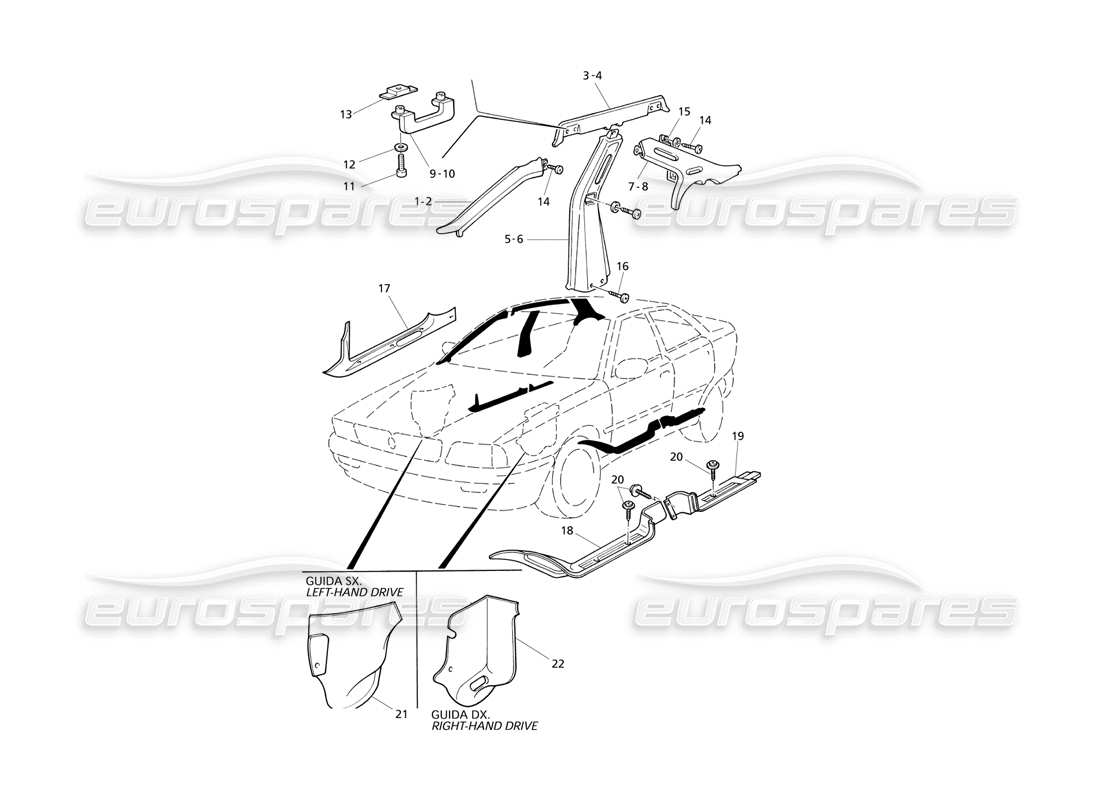 maserati qtp v8 evoluzione inner trims: pillars part diagram