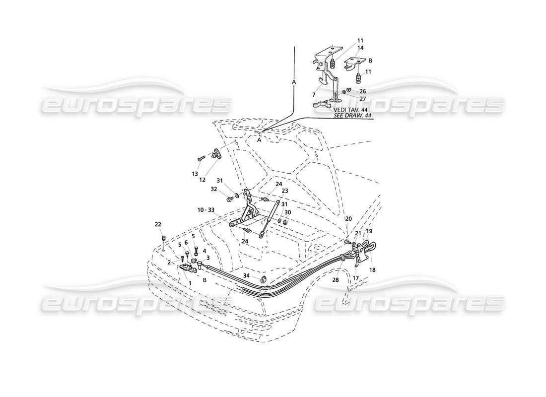 maserati qtp v8 evoluzione bonnet: hinges and bonnet release part diagram