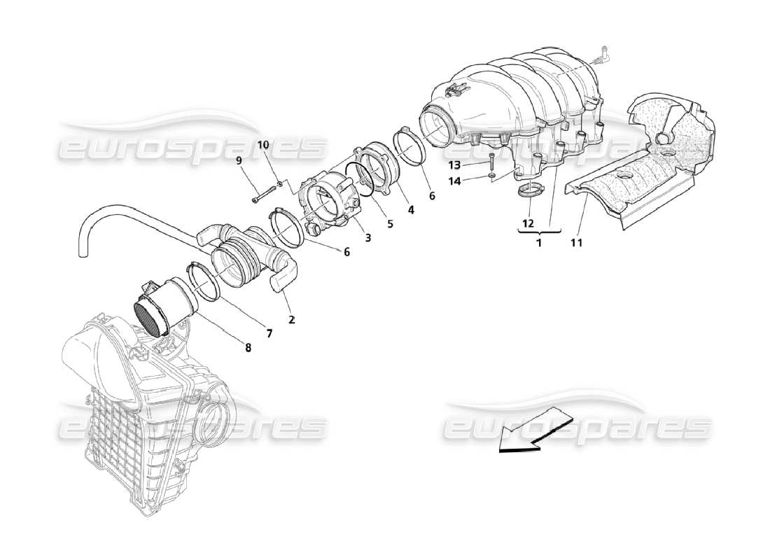 maserati qtp. (2006) 4.2 air intake manifold and throttle holder part diagram