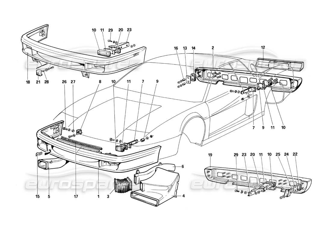 ferrari testarossa (1990) bumpers part diagram