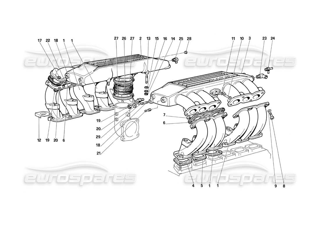 ferrari testarossa (1990) air intake manifolds part diagram