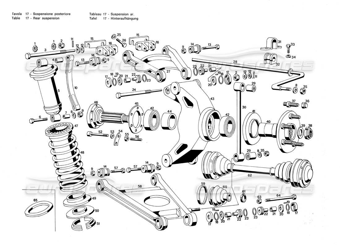 maserati merak 3.0 rear suspension part diagram