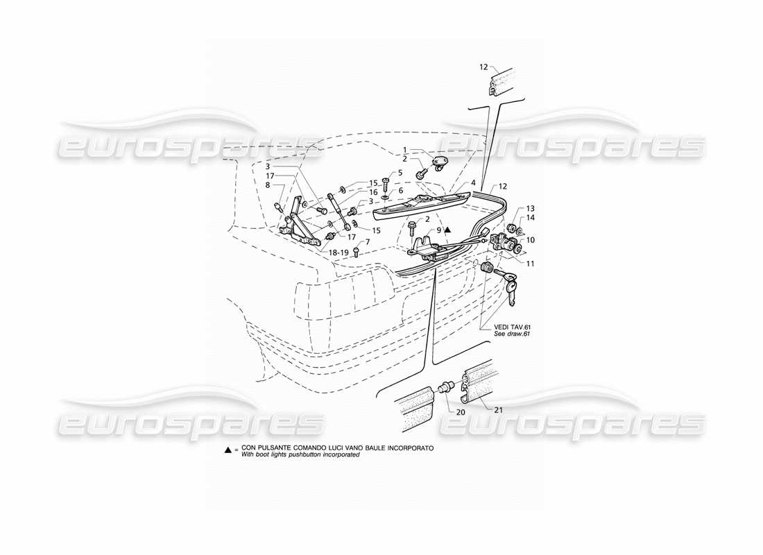 maserati qtp v8 (1998) boot lid: hinges, boot lid release part diagram