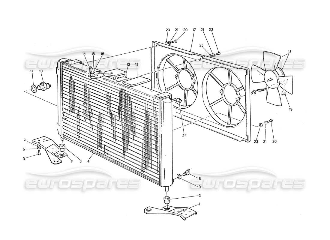 maserati biturbo 2.5 (1984) radiator and cooling fans part diagram