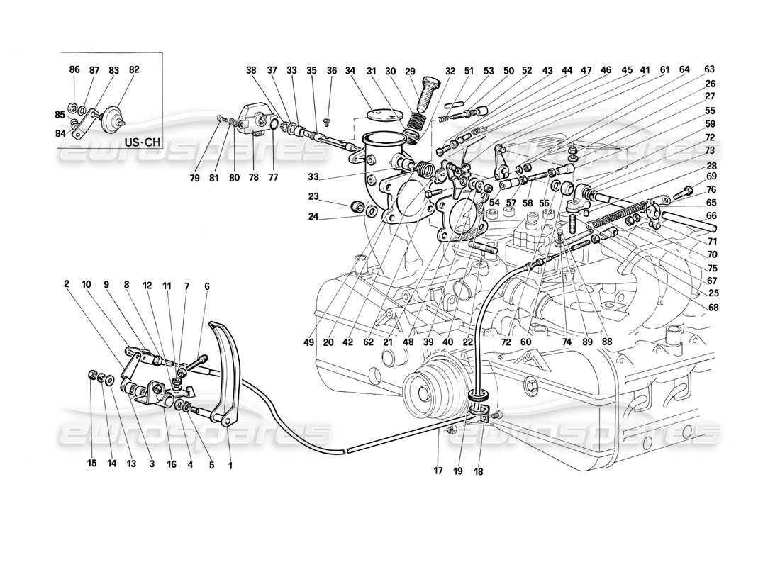 ferrari testarossa (1990) throttle control part diagram