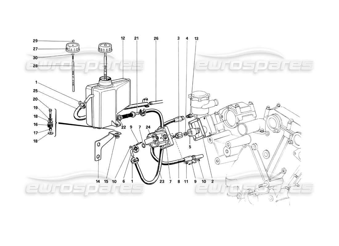 ferrari 400i (1983 mechanical) rear suspension - oil tank and oil pump part diagram