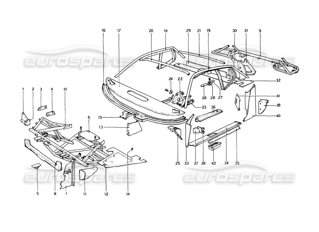 ferrari 512 bb body shell - inner elements part diagram