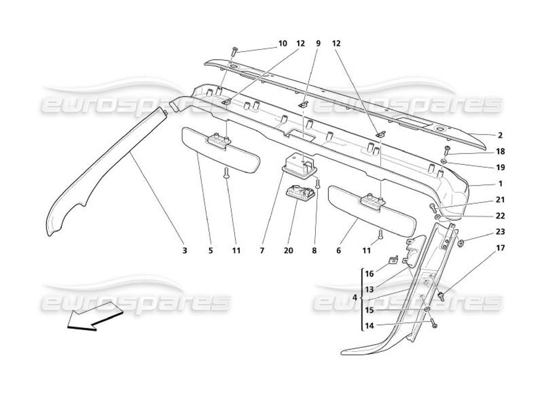 maserati 4200 spyder (2005) roof panel upholstery and accessories part diagram