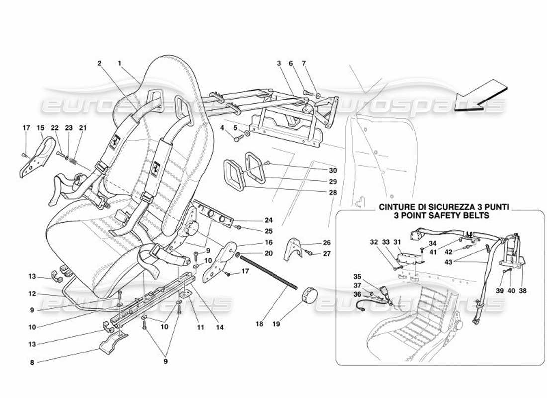 ferrari 575 superamerica racing seat-4 point belts part diagram