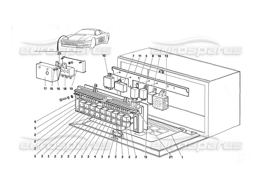 ferrari testarossa (1990) valves and relays part diagram