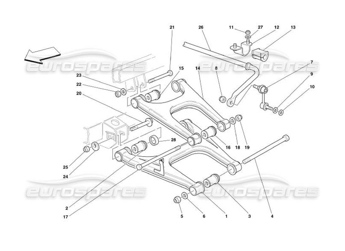 ferrari 575 superamerica rear suspension - wishbones and stabilizer bar part diagram