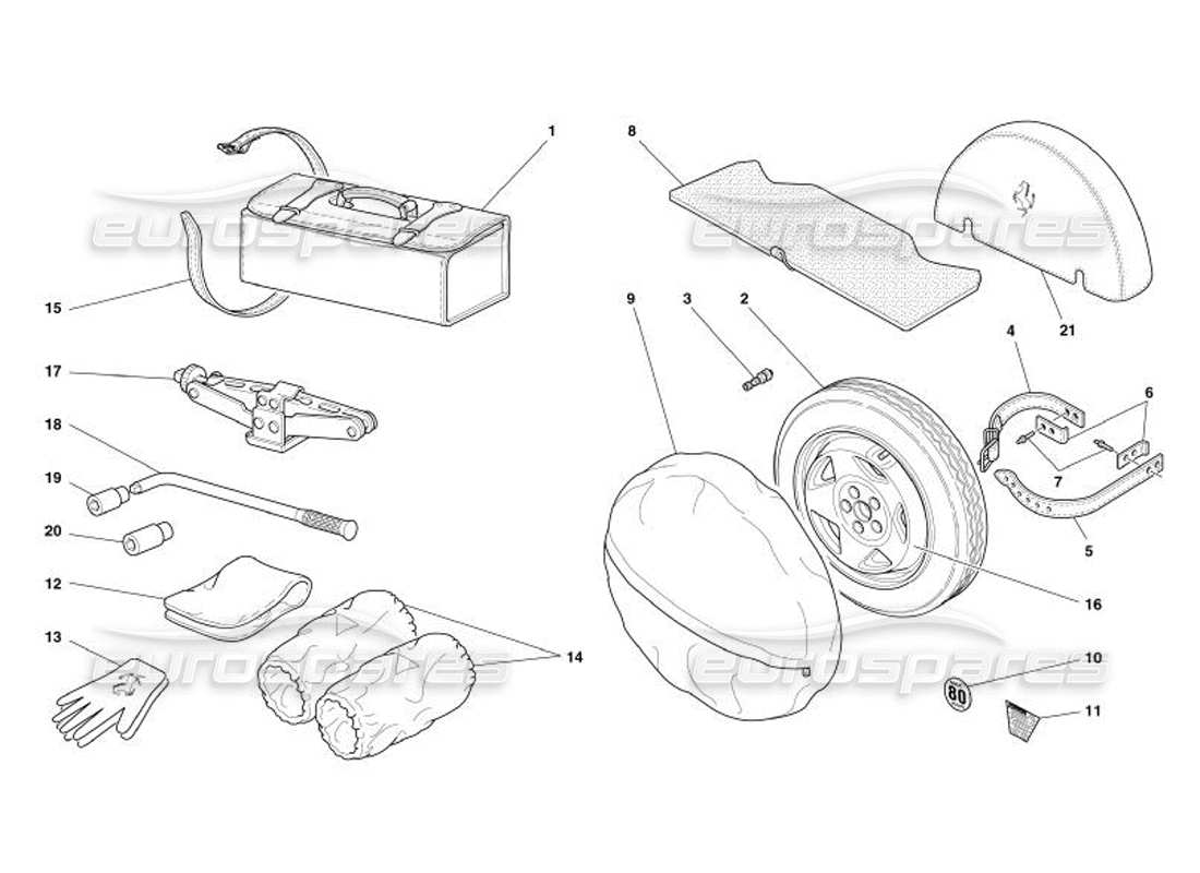 ferrari 575 superamerica spare wheel and accessories part diagram