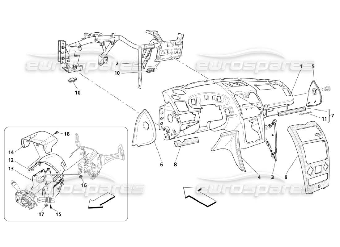 maserati qtp. (2006) 4.2 dashboard assembly part diagram