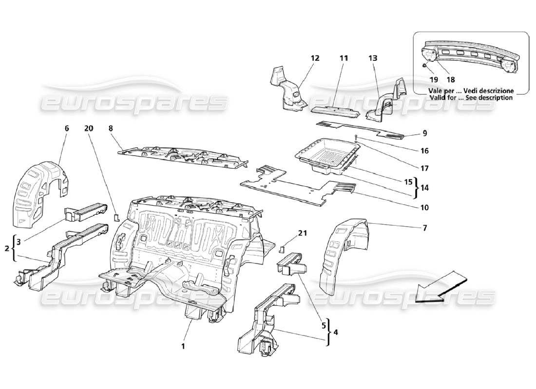 maserati qtp. (2006) 4.2 rear structural parts part diagram