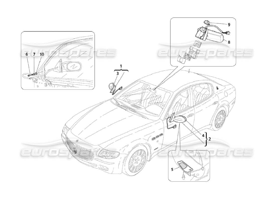 maserati qtp. (2006) 4.2 inner and outer rearview mirror part diagram