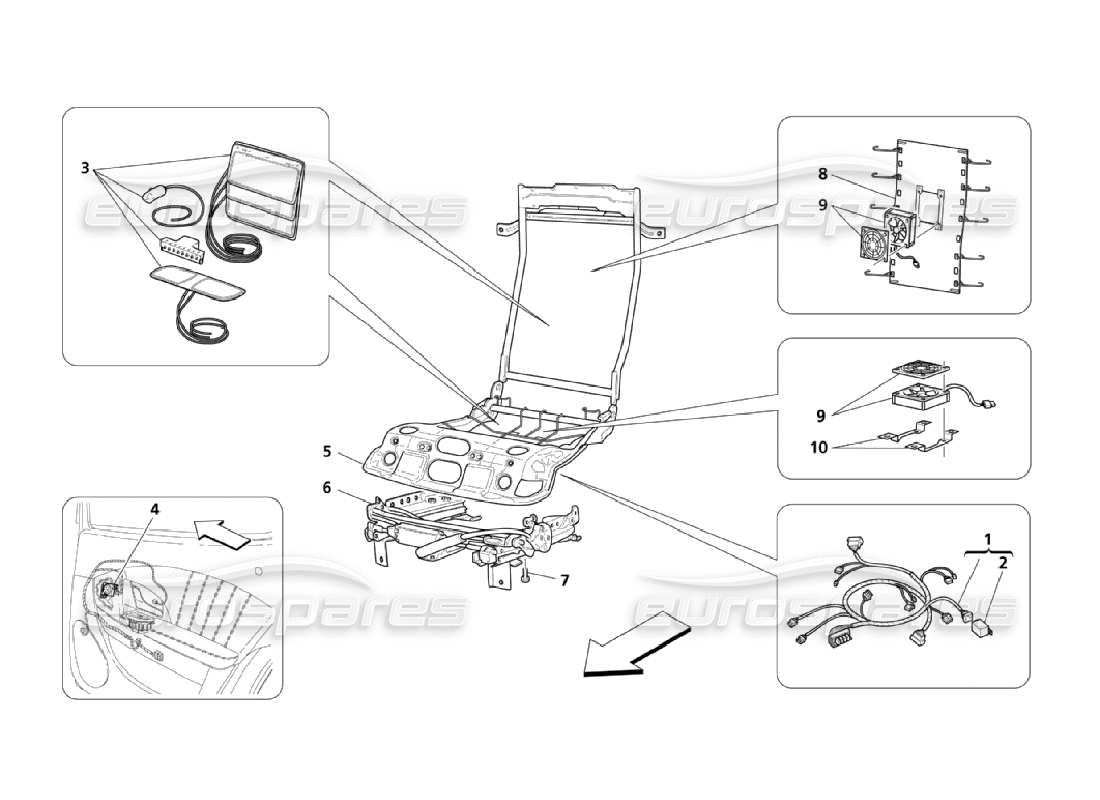 maserati qtp. (2006) 4.2 rear seats: mechanical and electronic units part diagram