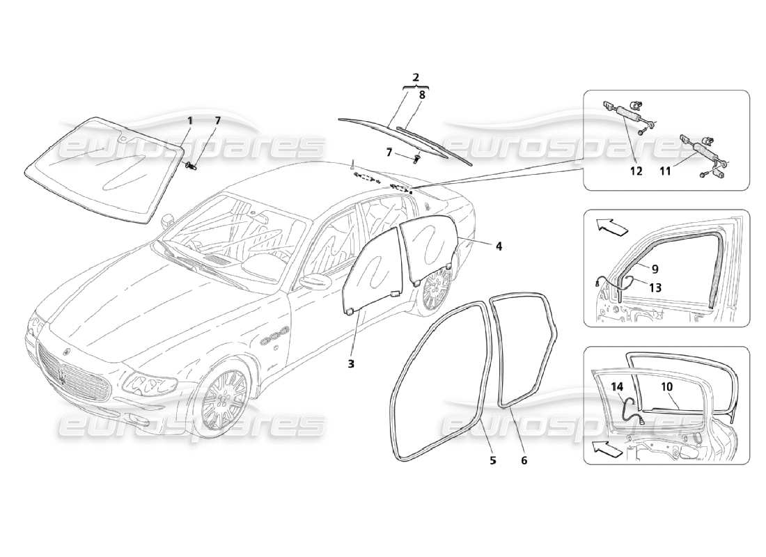 maserati qtp. (2006) 4.2 glasses and gaskets part diagram