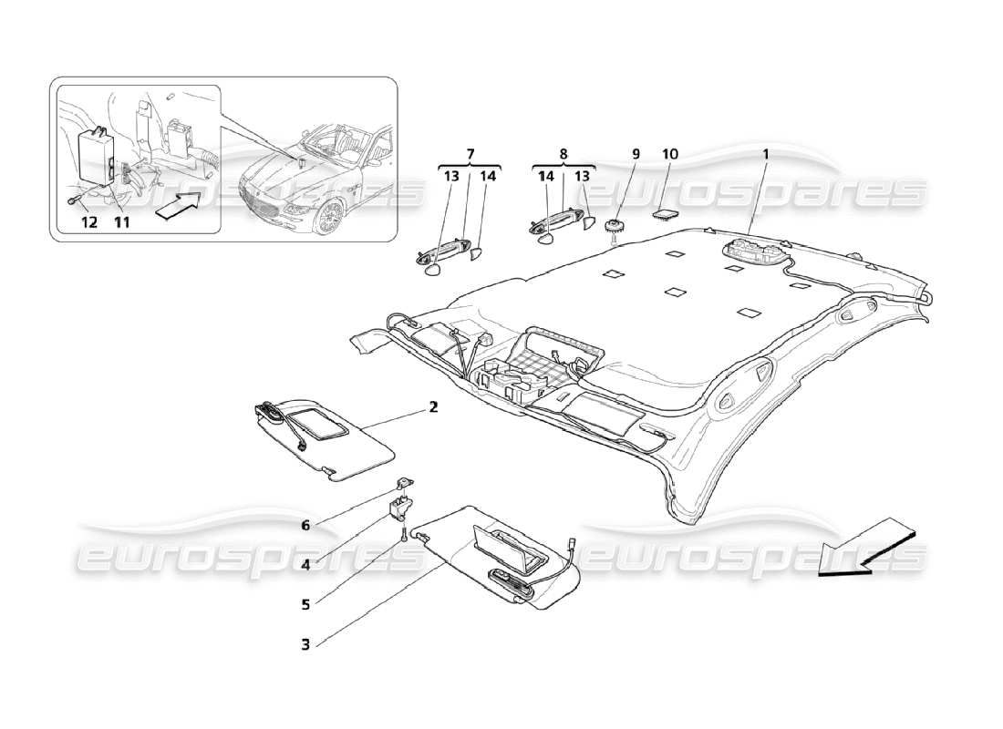 maserati qtp. (2006) 4.2 roof and sun visors part diagram