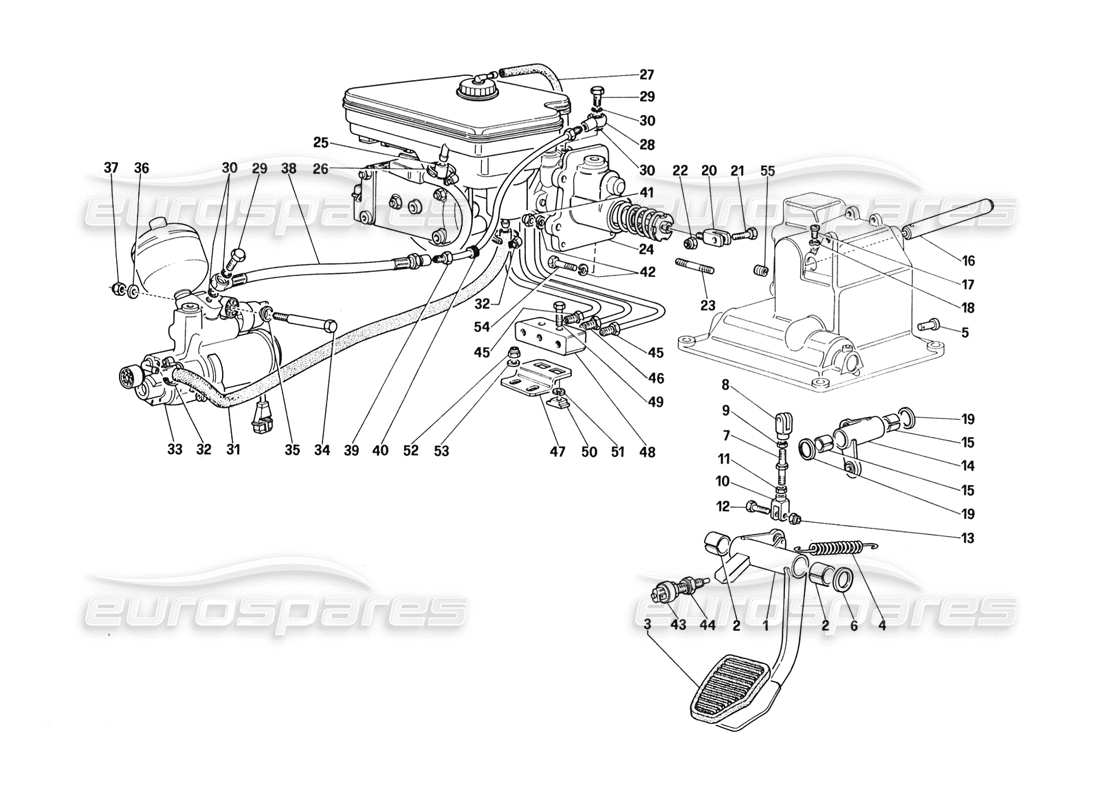 ferrari 328 (1988) brake hydraulic system (for car with antiskid system - variants for rhd version) part diagram