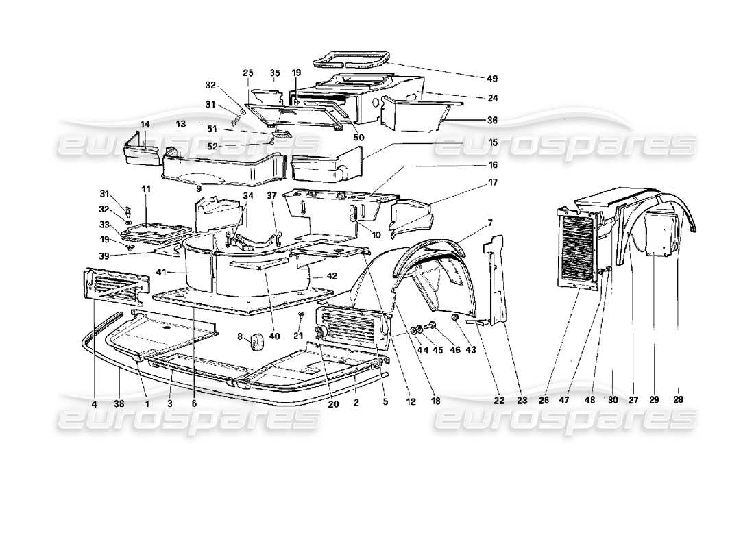 ferrari 512 tr body - internal components part diagram